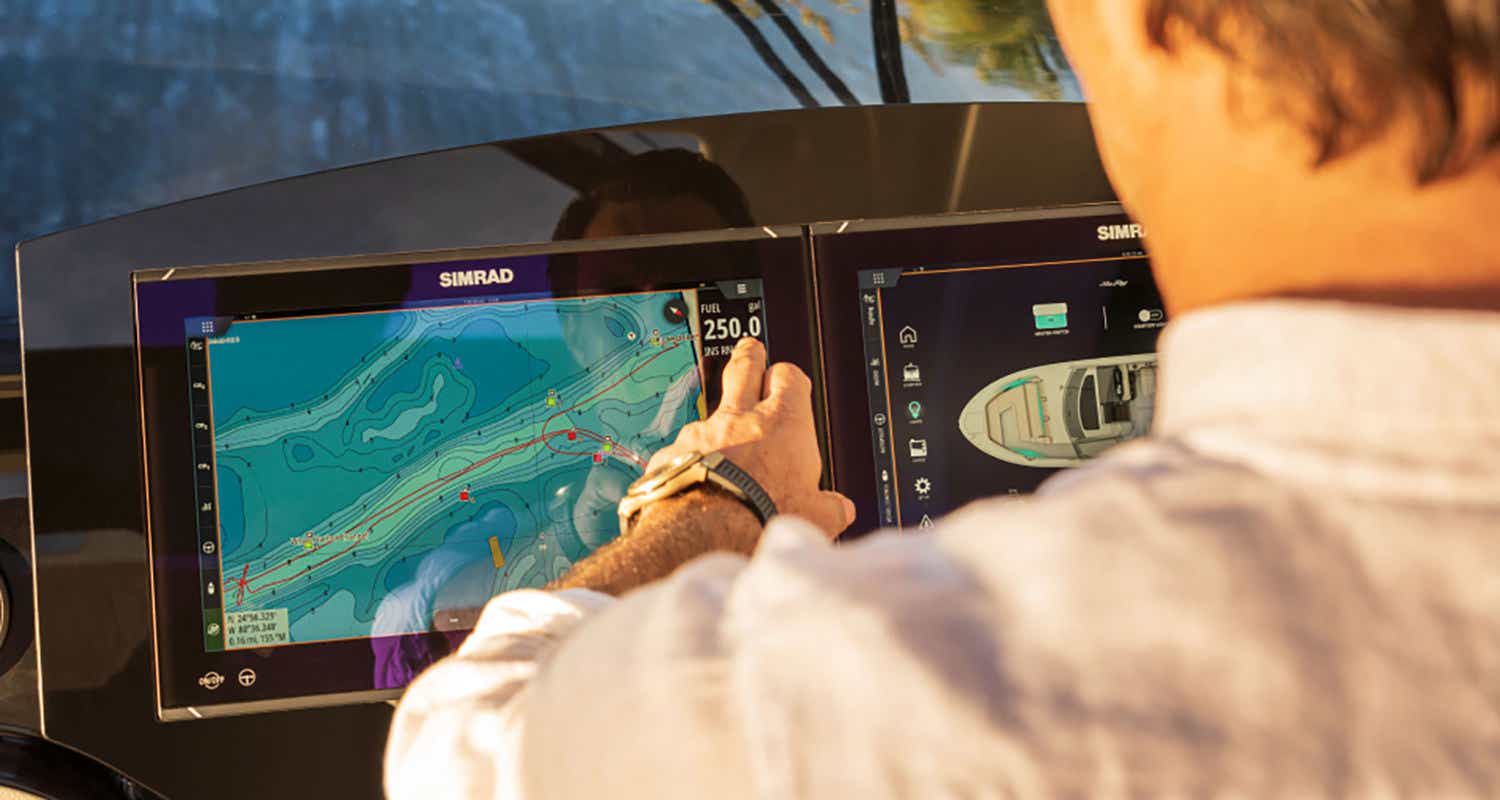 Close up of Simrad technology on Sea Ray Sundancer 370