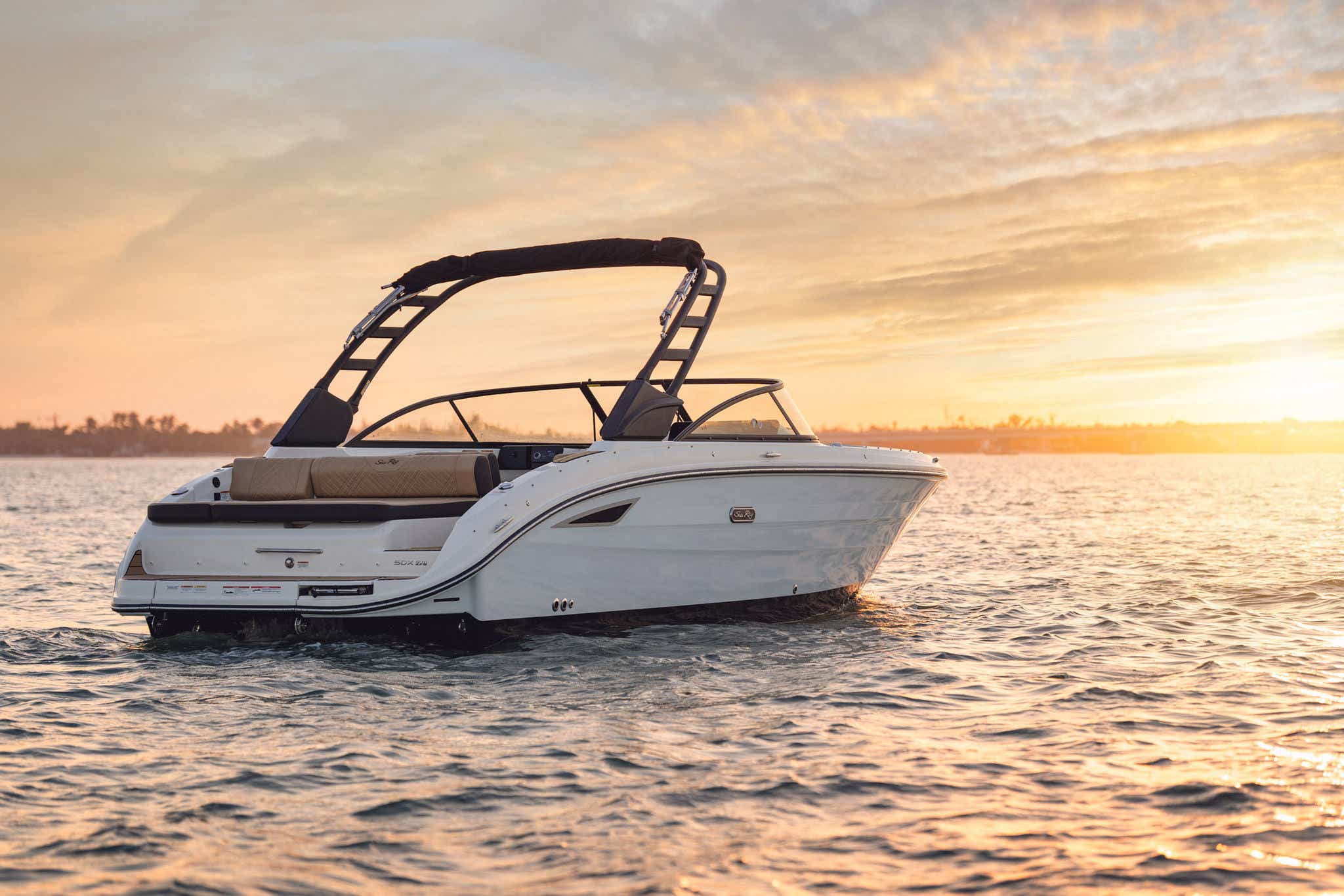 2024 SDX 270 starboard stern sunset view