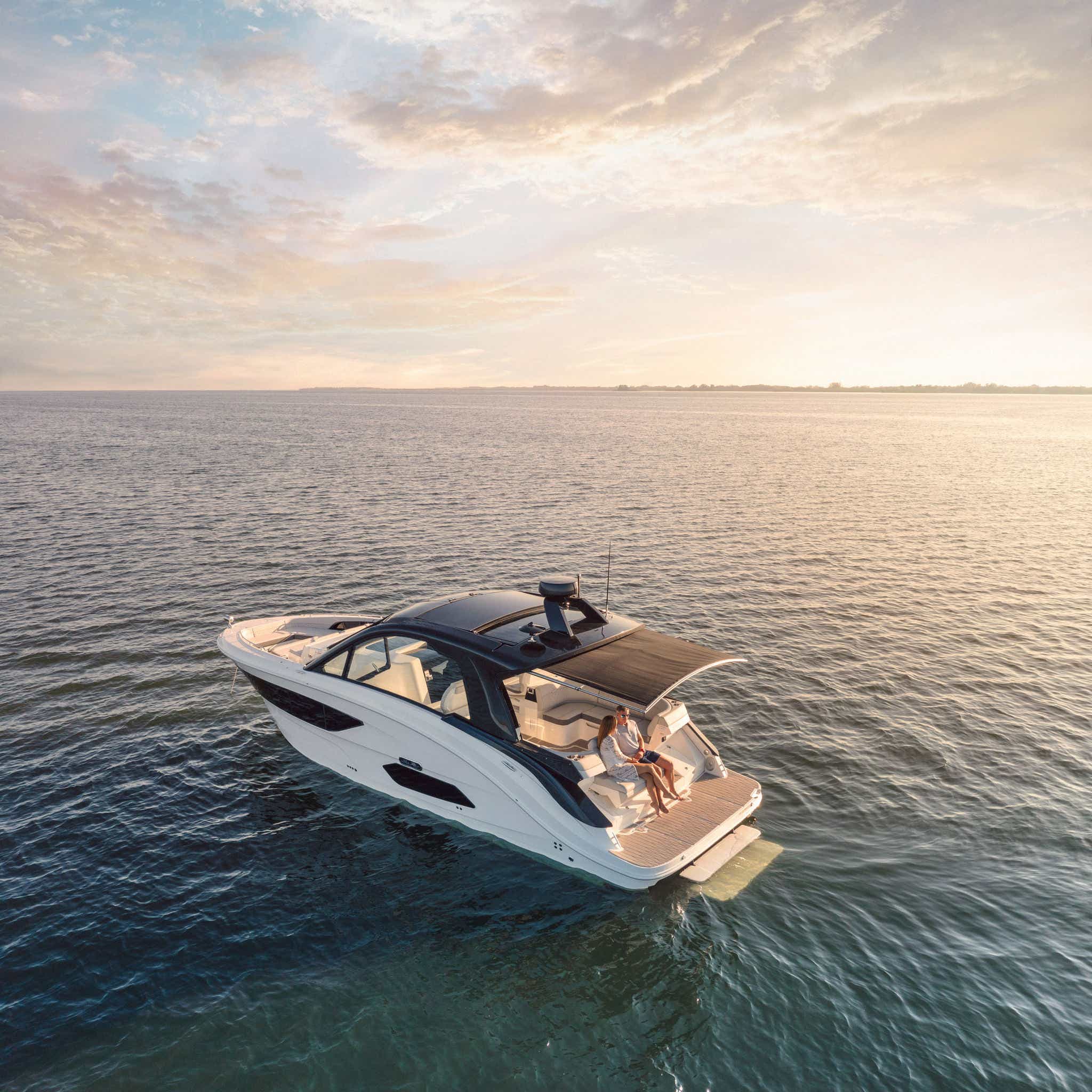 Sundancer 370 aerial view with extended sunshade