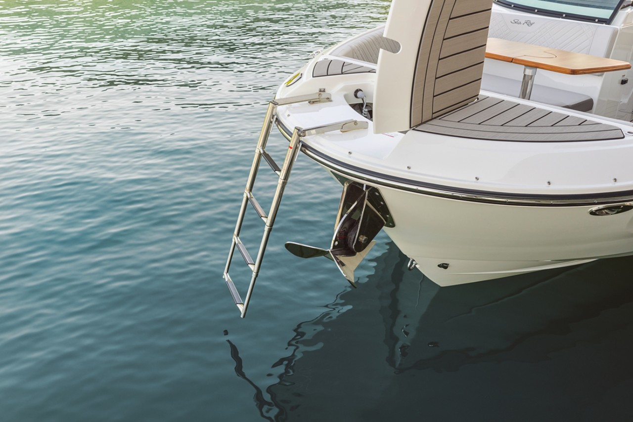 SDX 270 Outboard bow compartment with ladder and anchor storage