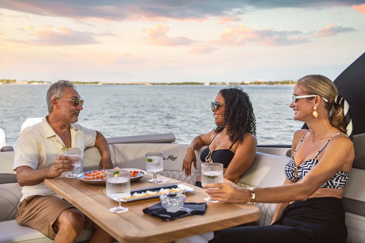 People aboard an SLX 360 Outboard